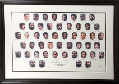 John Havliceks Personal NBAs 50 Greatest Players Signed Lithograph In 34x48 Framed Display (Havlicek 1/1) (Havliceck & PSA/DNA)